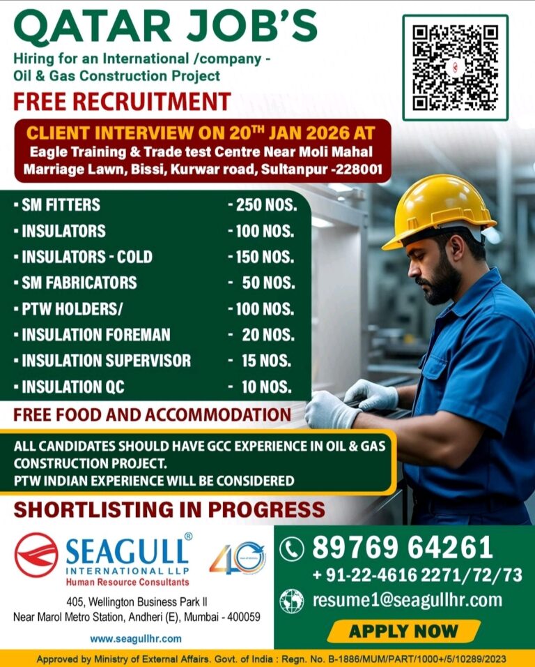 Free Recruitment Qatar Jobs: Massive Oil & Gas Project Hiring by Seagull International 1 Free Recruitment Qatar Jobs: Massive Oil & Gas Project Hiring by Seagull International