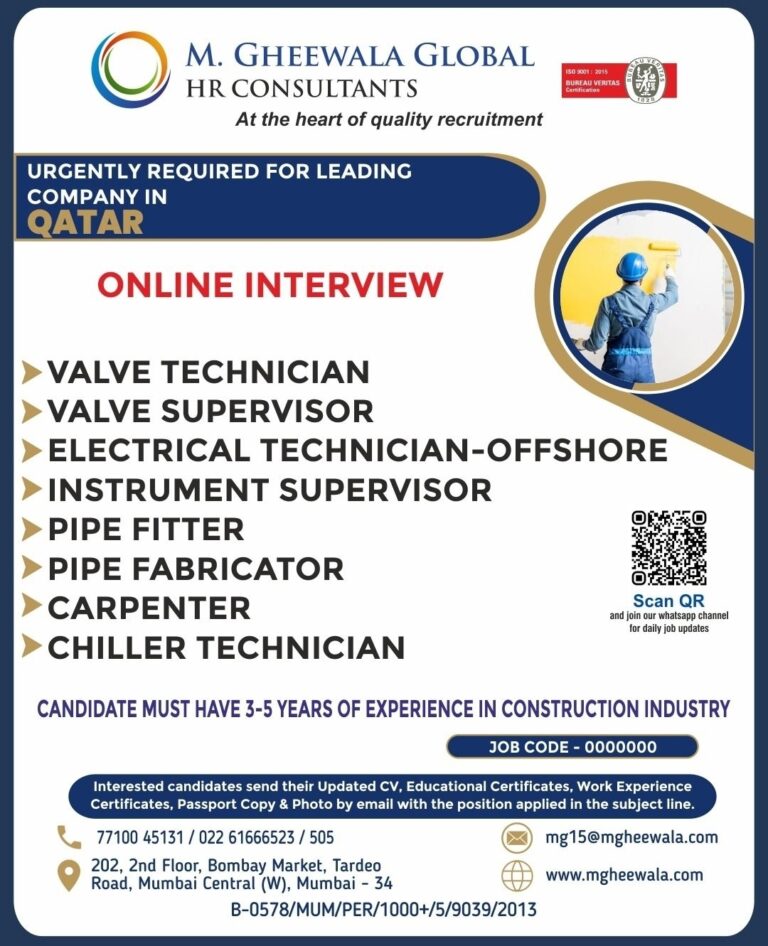 Online Interview Gulf Jobs: Urgent Qatar Recruitment by M Gheewala