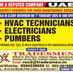 UAE Maintenance Jobs: Urgent Recruitment by Tradesmen Mumbai