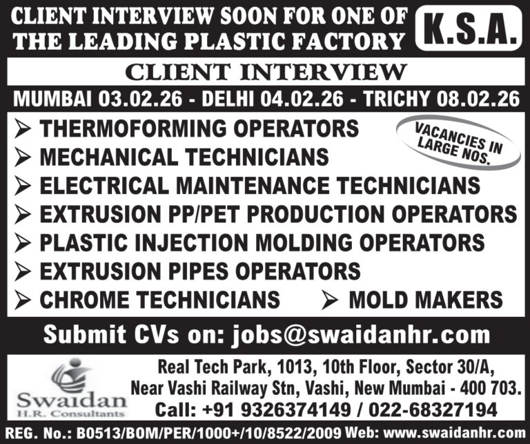 Plastic Factory Jobs KSA: Urgent Hiring for Leading Manufacturing Company
