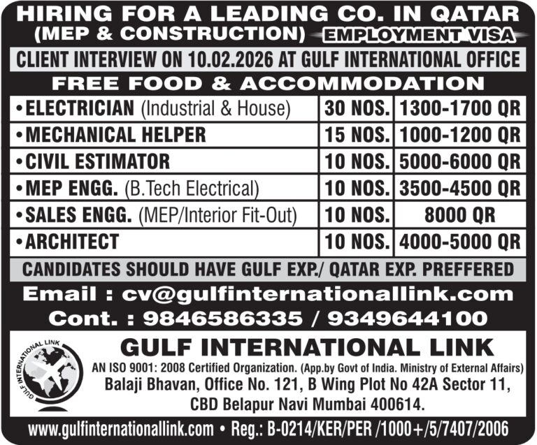 Qatar MEP Jobs: Urgent Hiring for Leading Construction Company