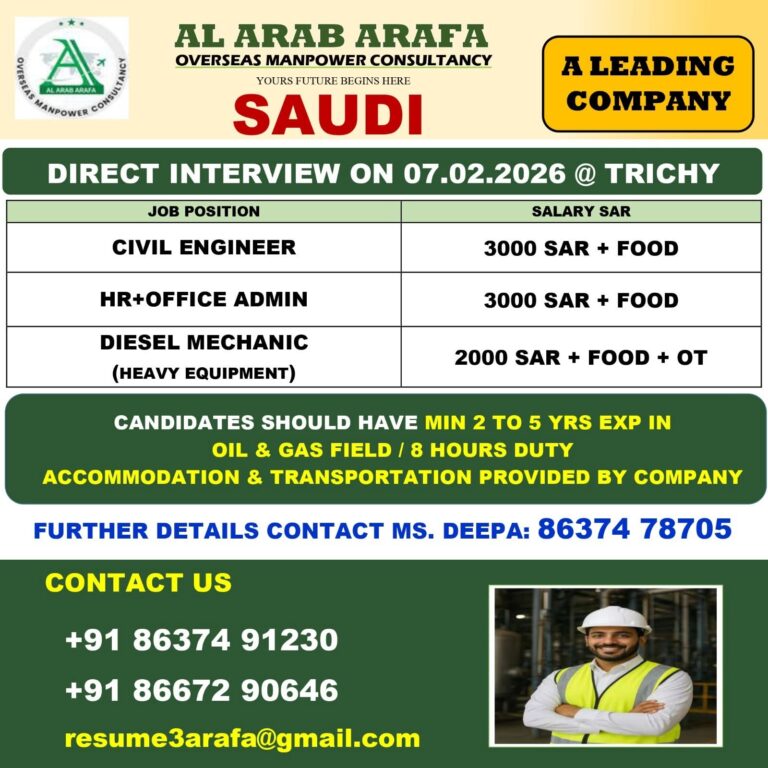 Saudi Arabia Jobs: Urgent Hiring for Oil & Gas Field by Al Arab Arafa