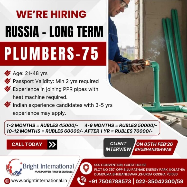 Russia Job Vacancy: Urgent Hiring for Plumbers (Long Term)