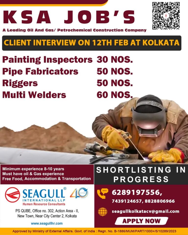 KSA Job's: Urgent Hiring for Oil & Gas Construction Company in Kolkata 7 KSA Job’s: Urgent Hiring for Oil & Gas Construction Company in Kolkata