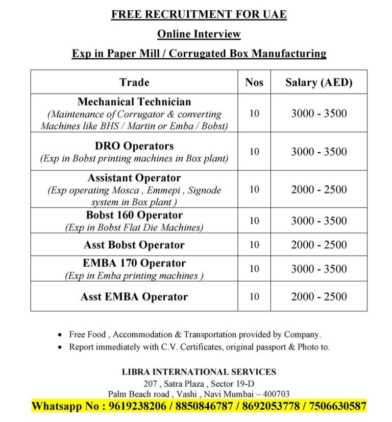 Free Recruitment UAE: Paper Mill Jobs by Libra International 5 Free Recruitment UAE: Paper Mill Jobs by Libra International
