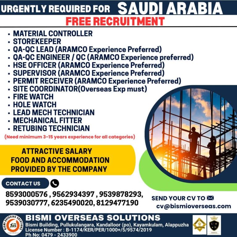 Free Recruitment Saudi Arabia: Oil & Gas Jobs by Bismi Overseas 3 Free Recruitment Saudi Arabia: Oil & Gas Jobs by Bismi Overseas