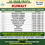 Kuwait Oil & Gas Jobs: Direct Interview in Cochin by Al Arab Arafa