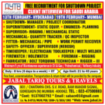 Free Recruitment Saudi Arabia: AYTB Shutdown Project Jobs by Jabal Tariq
