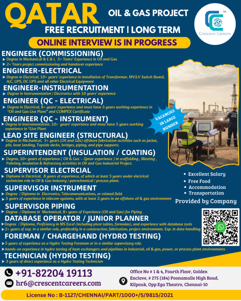 FREE RECRUITMENT FOR QATAR COUNTRY