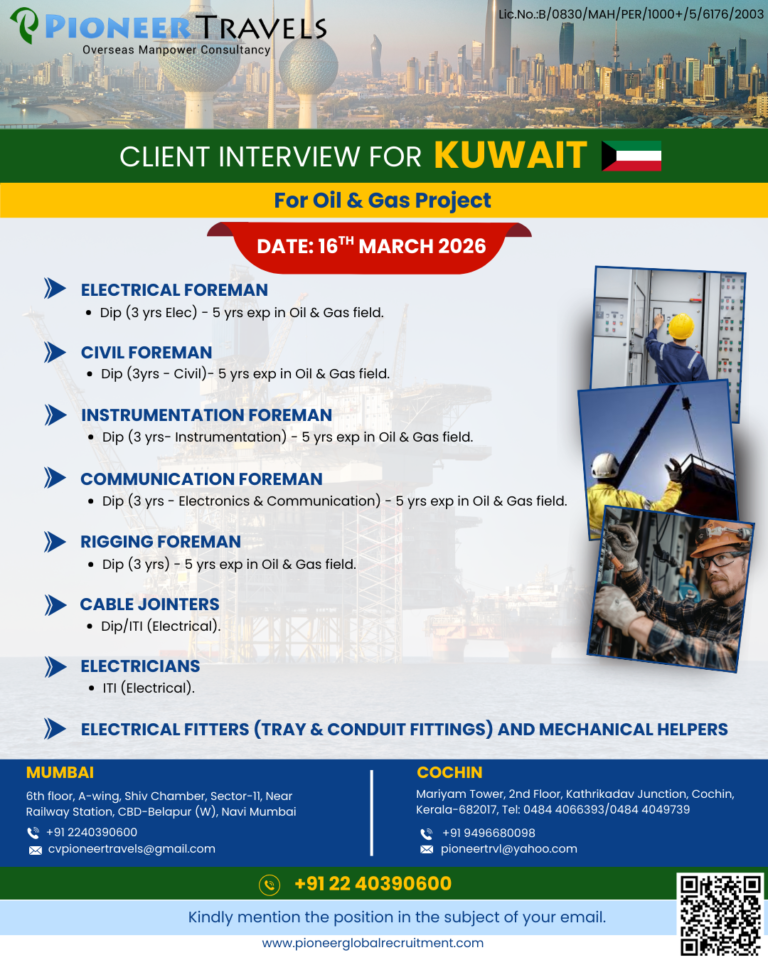 Kuwait Job Vacancy – Walkin Interview on 16th March