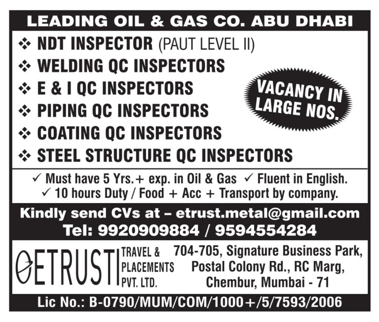 Abu Dhabi Oil & Gas Jobs – Urgent QC Inspector Hiring