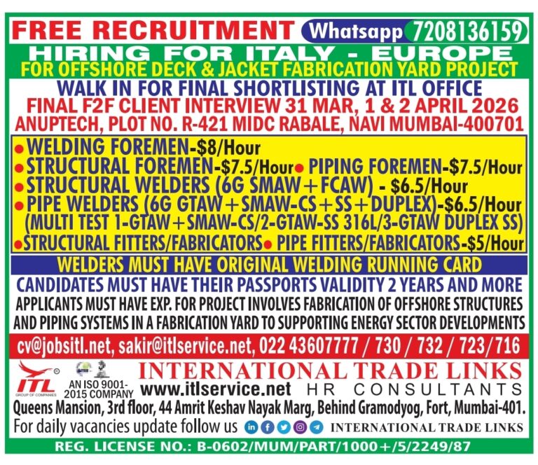 Italy Offshore Job Vacancy – Urgent Hiring at International Trade Links 3 Italy Offshore Job Vacancy – Urgent Hiring at International Trade Links