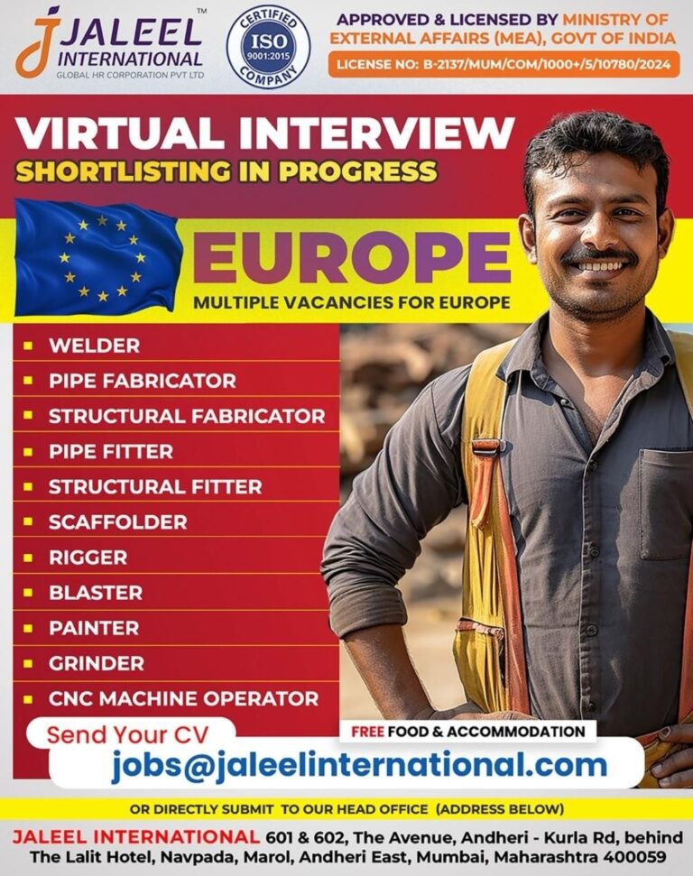 Europe Job Vacancy – Multiple Positions at Jaleel International