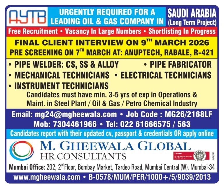 Saudi Arabia Job Vacancy – Urgent Hiring at M. Gheewala Global