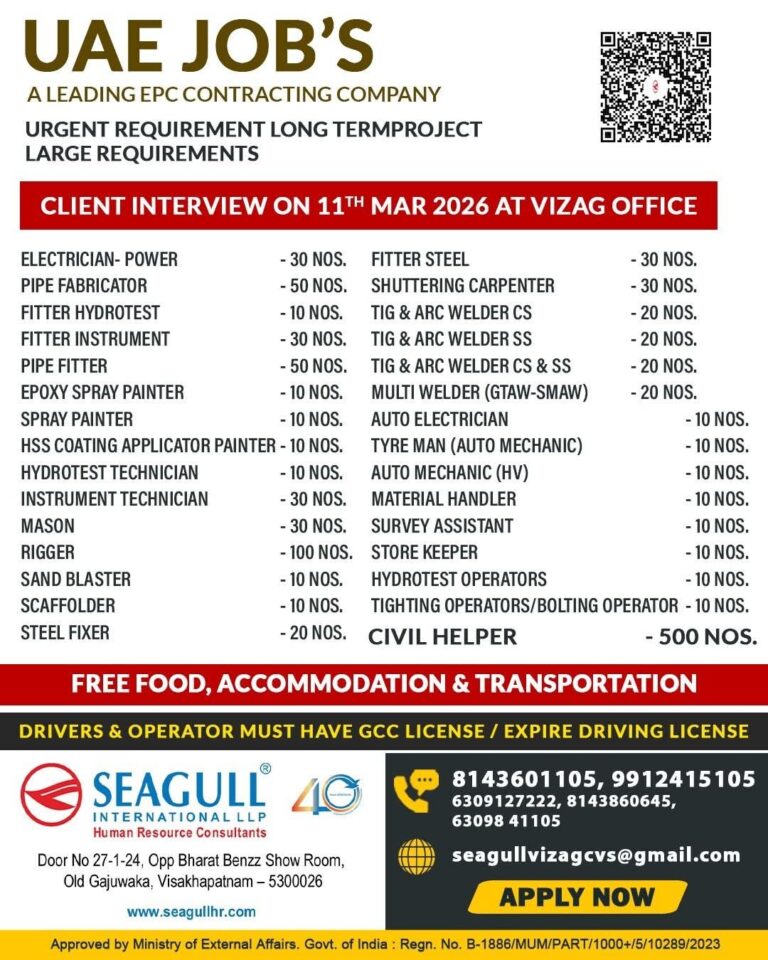 UAE Job Vacancy – Urgent Hiring at Seagull International
