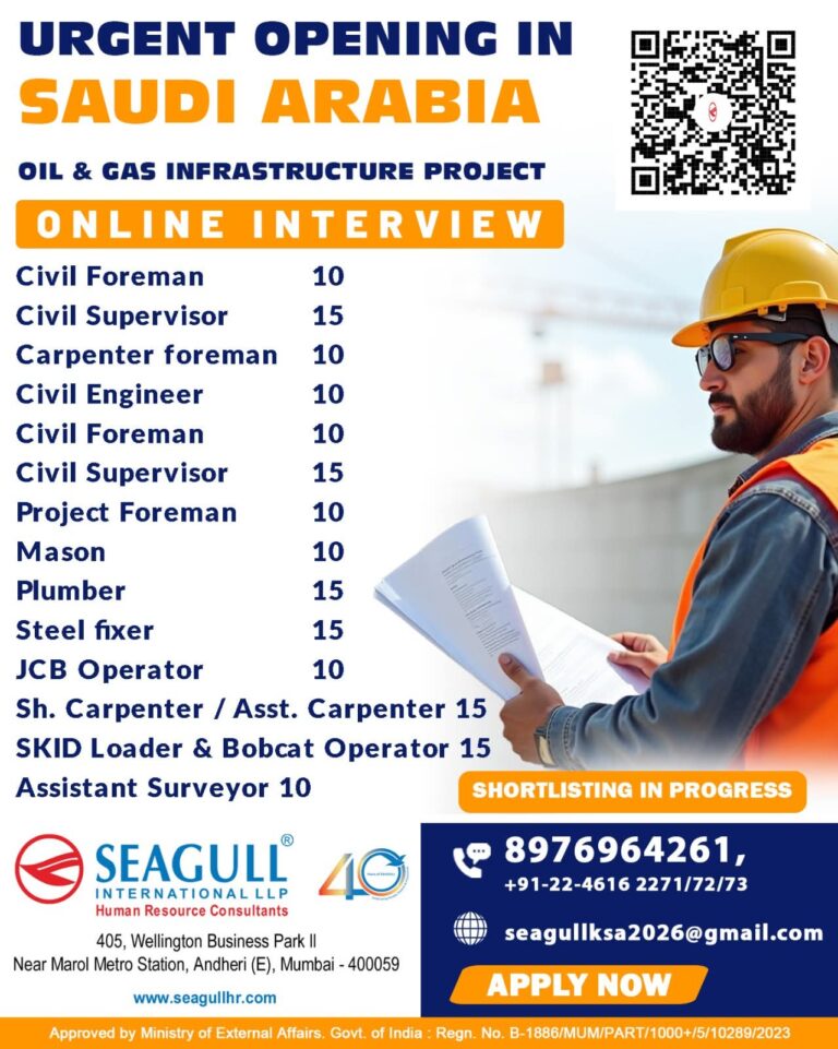 Saudi Arabia Job Vacancy – Urgent Hiring at Seagull International