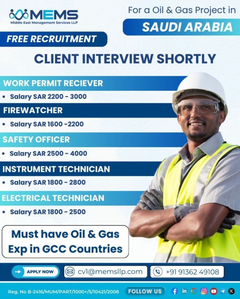 Saudi Arabia Oil & Gas Jobs – Urgent Hiring at MEMS