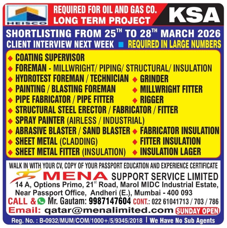 Saudi Arabia Oil & Gas Jobs – Urgent Hiring at MENA Support Service 5 Saudi Arabia Oil & Gas Jobs – Urgent Hiring at MENA Support Service
