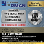 Electrical Engineer-Water/Waste Water, QAQC Electrical Engineer, & Mechanical Foreman-Water/Waste Water