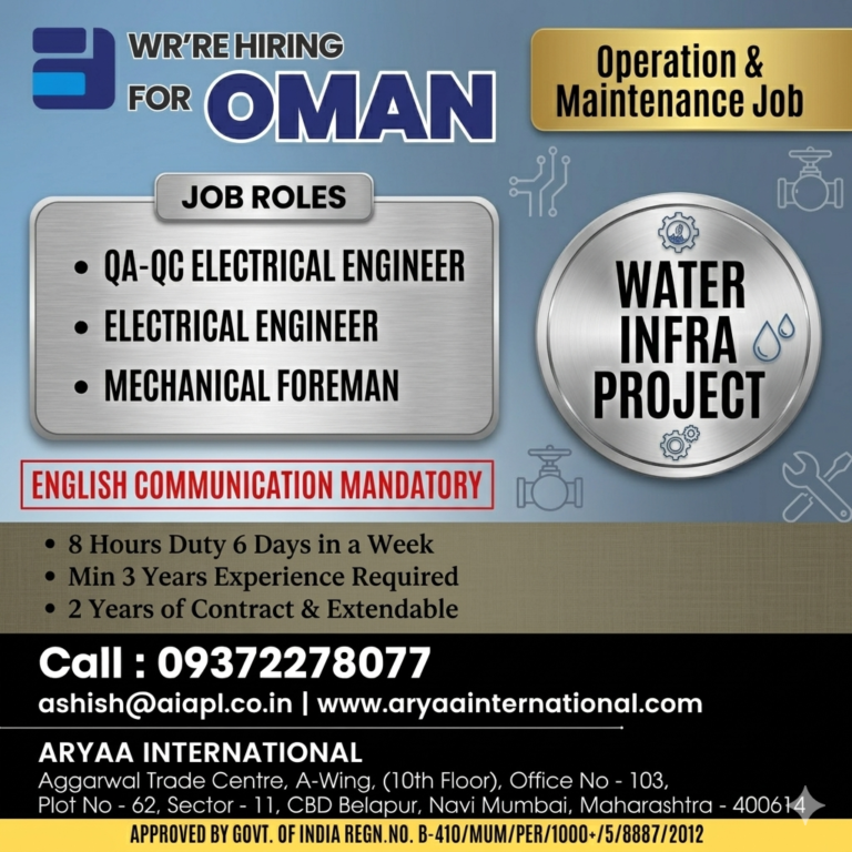 Electrical Engineer-Water/Waste Water, QAQC Electrical Engineer, & Mechanical Foreman-Water/Waste Water