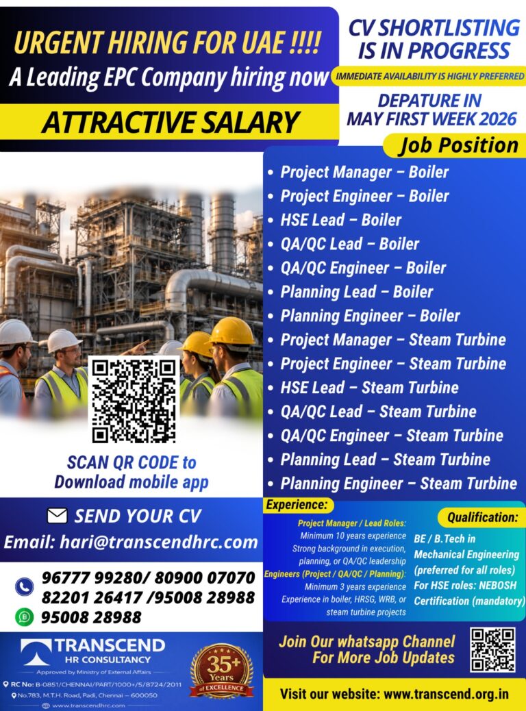 A leading EPC Company is hiring now!