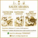 Auto Eectrician (Heavy), Coating Crew Supervisor, Scaffolding Supervisor