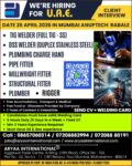 Plumber, Pipe Fitter, Millwright Fitter, Structure Fitter, 6G Tig & Arc Welder-SS, DSS Welder, Rigger, Plumbing Foreman, Plumbing Chargehand