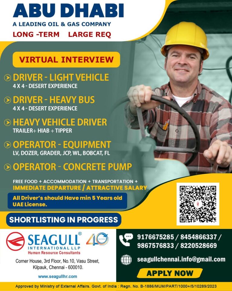 Abu Dhabi Oil & Gas Jobs – Urgent Driver & Operator Hiring at Seagull