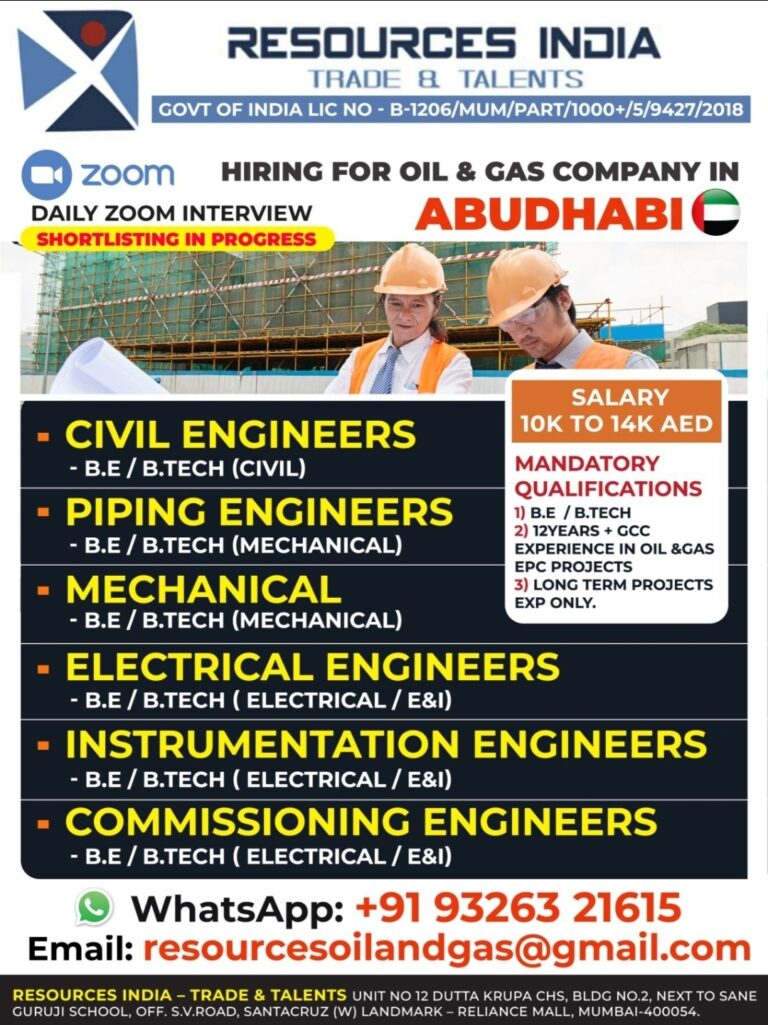 Abu Dhabi Oil & Gas Jobs – Urgent Hiring at Resources India 8 Abu Dhabi Oil & Gas Jobs – Urgent Hiring at Resources India