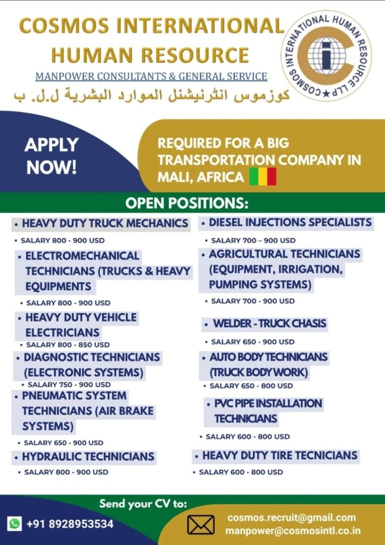 Mali Job Vacancy – Urgent Hiring at Cosmos International HR 5 Mali Job Vacancy – Urgent Hiring at Cosmos International HR