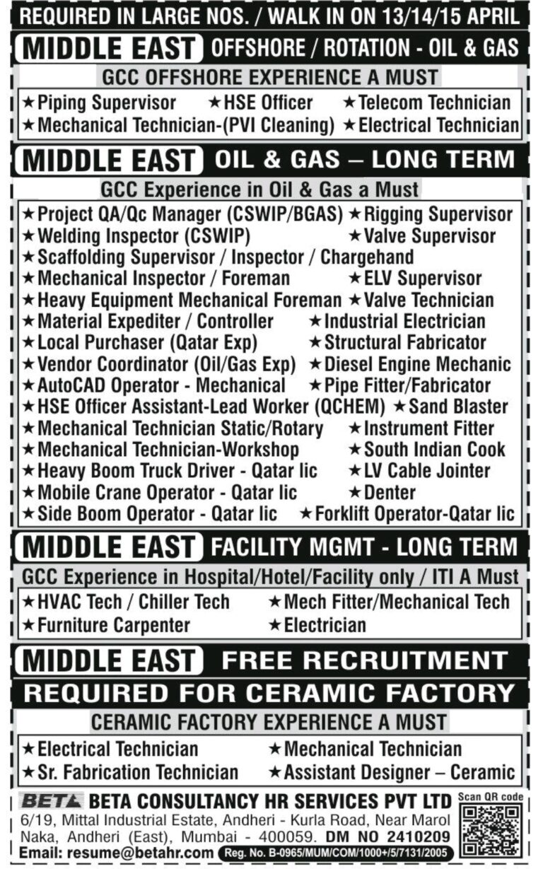 Middle East Offshore Jobs – Urgent Hiring at Beta Consultancy 4 Middle East Offshore Jobs – Urgent Hiring at Beta Consultancy