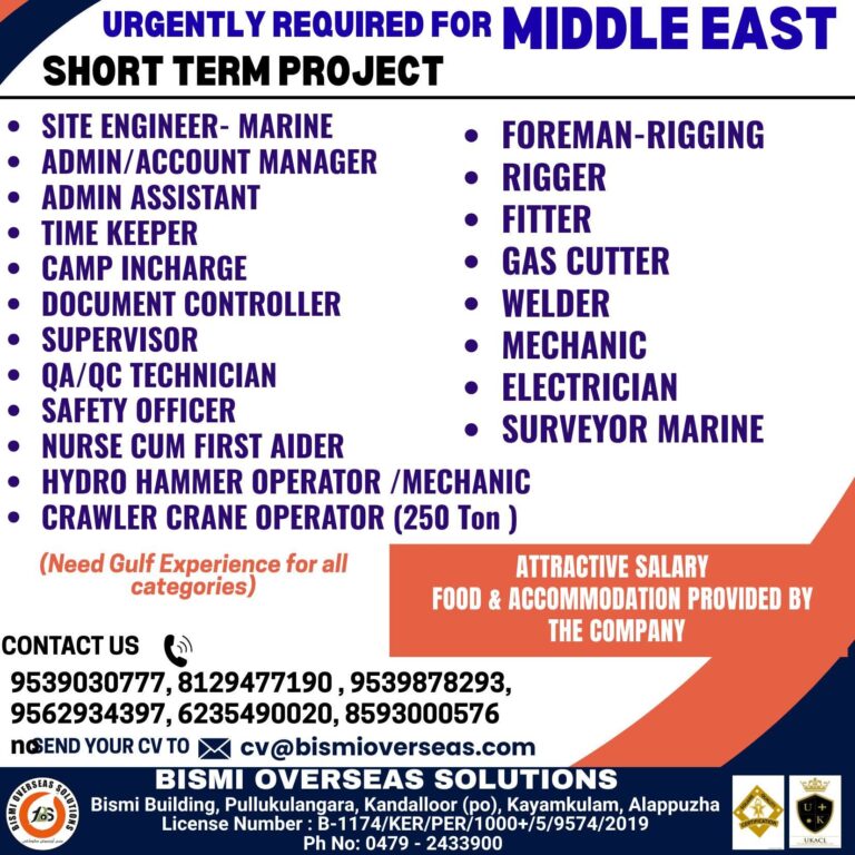 Middle East Offshore Jobs – Urgent Hiring at Bismi Overseas