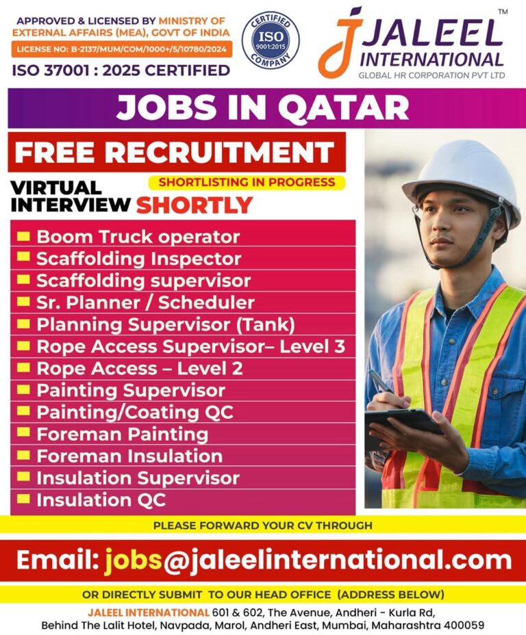 Qatar Job Vacancy – Urgent Hiring at Jaleel International