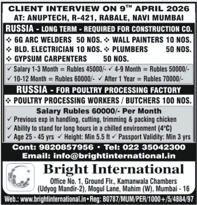Russia Job Vacancy – Urgent Hiring at Bright International