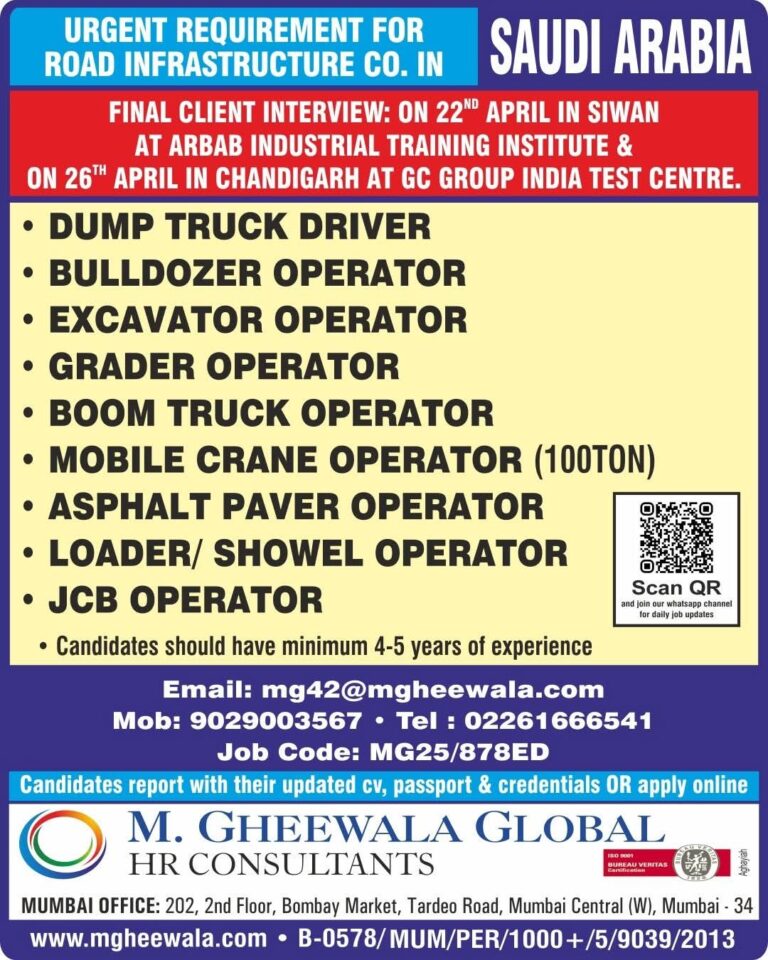 Saudi Arabia Job Vacancy – Urgent Hiring at M. Gheewala Global