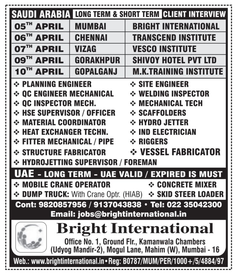 Saudi Arabia and UAE Job Vacancy – Urgent Hiring at Bright International 6 Saudi Arabia and UAE Job Vacancy – Urgent Hiring at Bright International