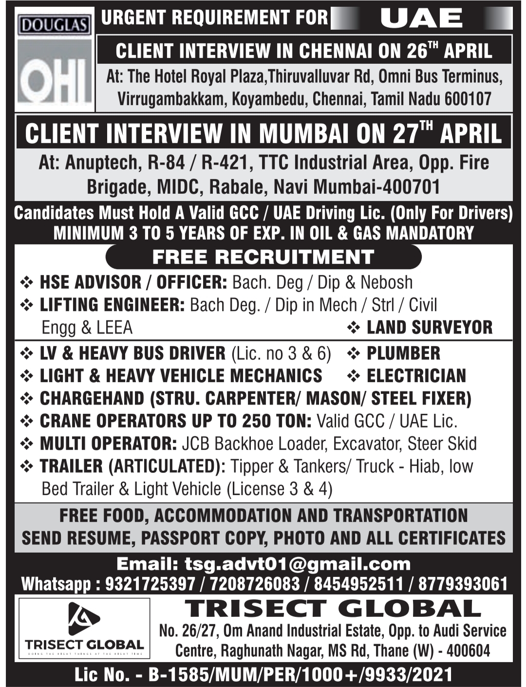 TRISECT GLOBAL UAE Jobs – Apply Now