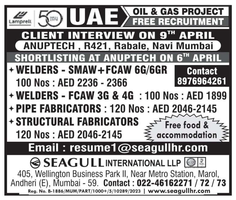 UAE Oil & Gas Jobs – Urgent Welder Hiring at Seagull International 5 UAE Oil & Gas Jobs – Urgent Welder Hiring at Seagull International