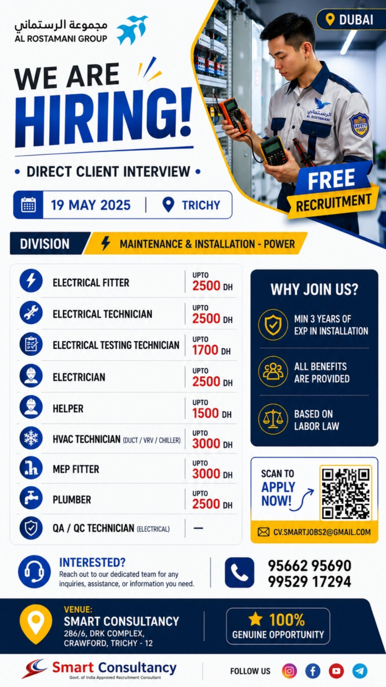  Al Rostamani Group – Maintenance & Installation Division  Interview Location: Trichy  Date: 19 May 2025