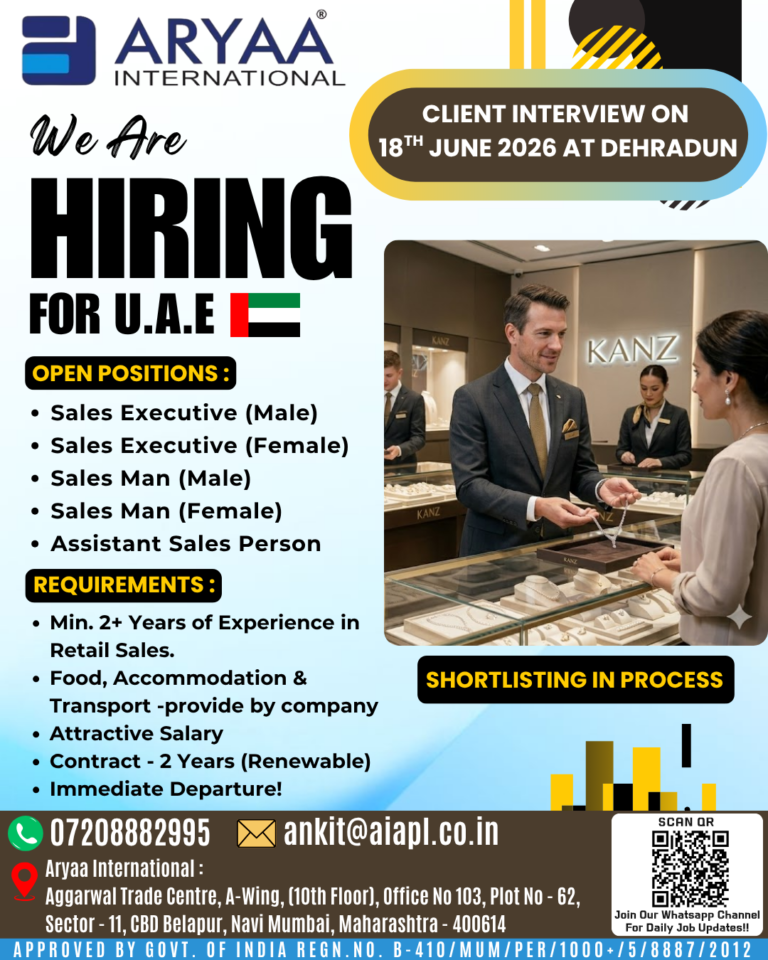 We Are Hiring for U.A.E – Client Interview in Dehradun!