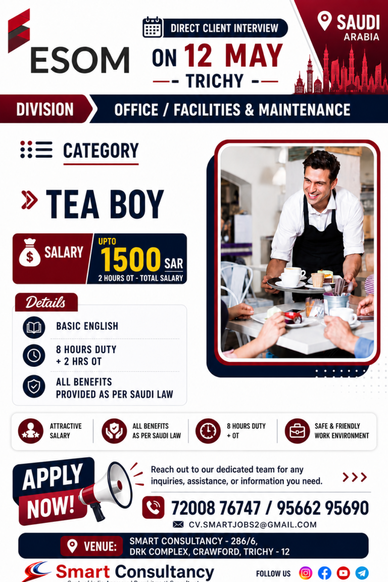 🚨 Gulf Job Opportunity – Saudi Arabia 🇸🇦 | Direct Client Interview in Trichy