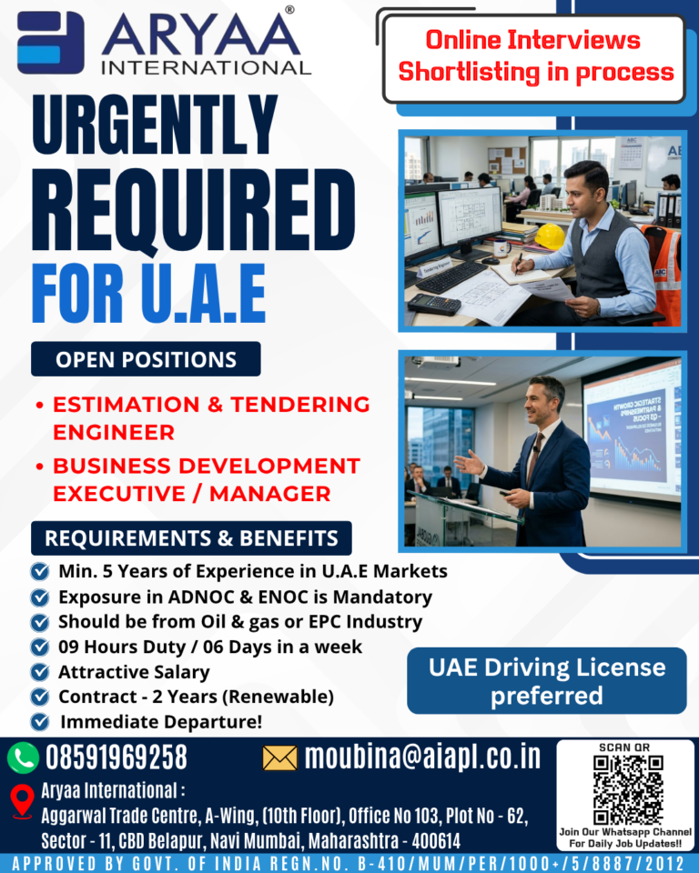 Urgently Required for UAE – Oil and Gas / EPC Industry