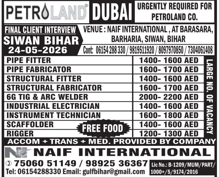 Dubai Job Vacancy – Urgent Hiring at Naif International