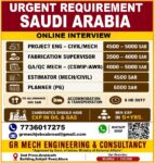Saudi Arabia Jobs - Urgent Hiring at GR Mech Engineering