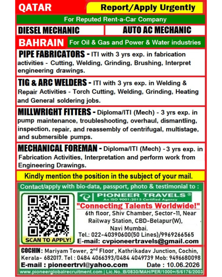 𝐖𝐞 𝐡𝐚𝐯𝐞 𝐚𝐧 𝐔𝐫𝐠𝐞𝐧𝐭 𝐑𝐞𝐪𝐮𝐢𝐫𝐞𝐦𝐞𝐧𝐭 𝐟𝐨𝐫 𝐭𝐡𝐞 #Qatar #Bahrain 𝐥𝐨𝐜𝐚𝐭𝐢𝐨𝐧.