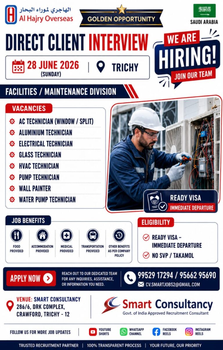 🔥 Saudi Arabia Jobs 2026 | Direct Client Interview in Trichy 🔥