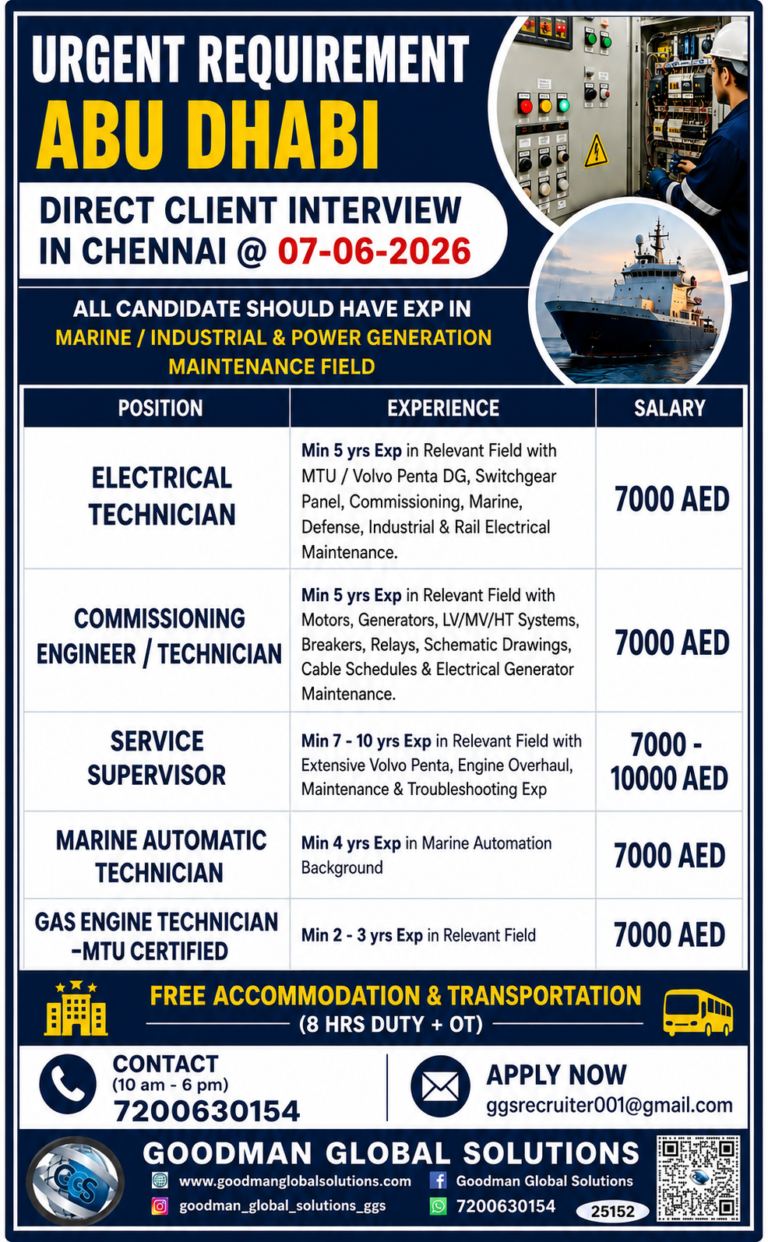 ABUDHABI - LONG TERM DIRECT CLIENT INTERVIEW IN CHENNAI ON 07/06/2026 6 ABUDHABI – LONG TERM DIRECT CLIENT INTERVIEW IN CHENNAI ON 07/06/2026