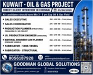 KUWAIT - OIL & GAS PROJECT - DIRECT CLIENT INTERVIEW IN CHENNAI ON 05/06/2026