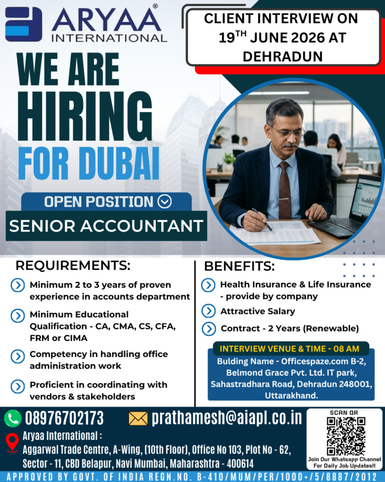 Hiring for Dubai | Senior Accountant