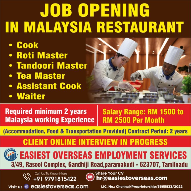 Malaysia Restaurant Jobs – Hiring at Easiest Overseas